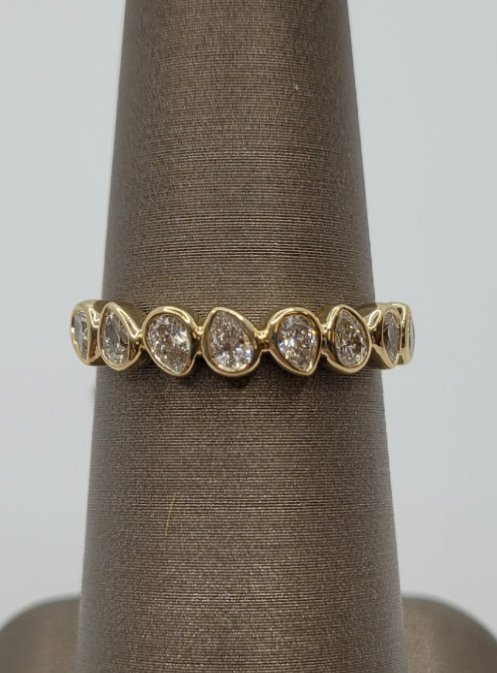14K Yellow Gold Bezel Pear Shape Diamond Wedding Band