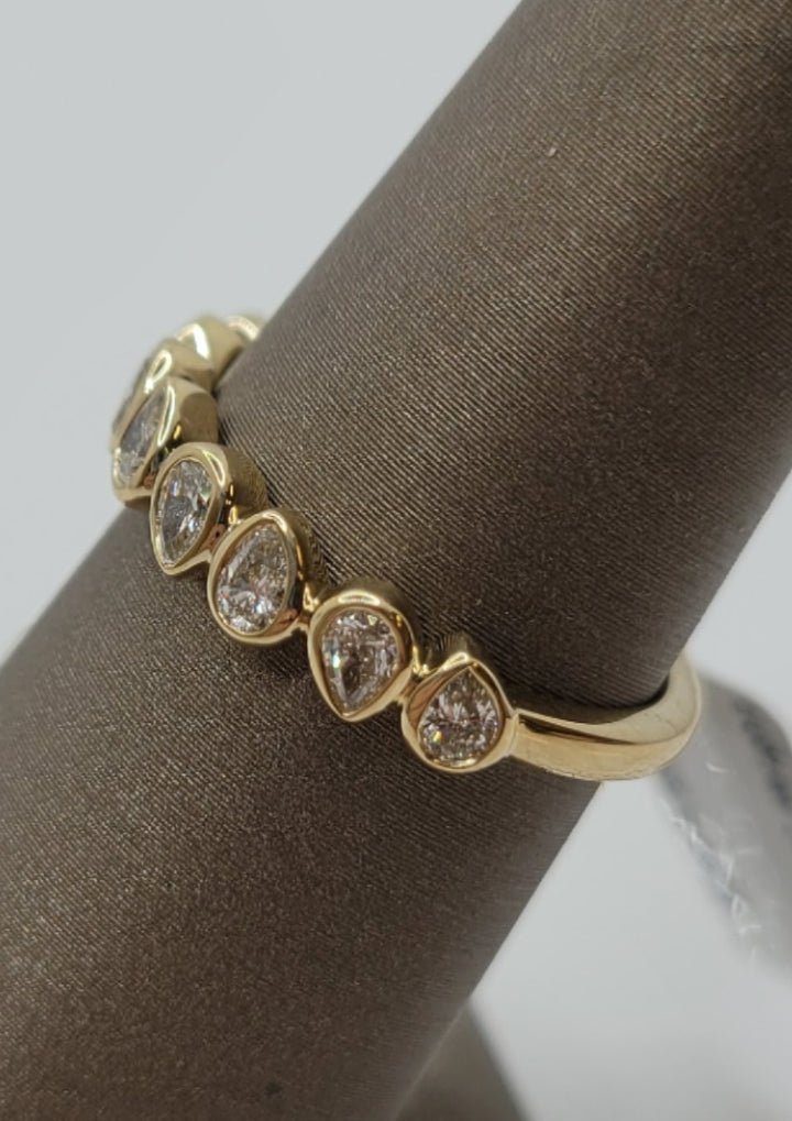 14K Yellow Gold Bezel Pear Shape Diamond Wedding Band