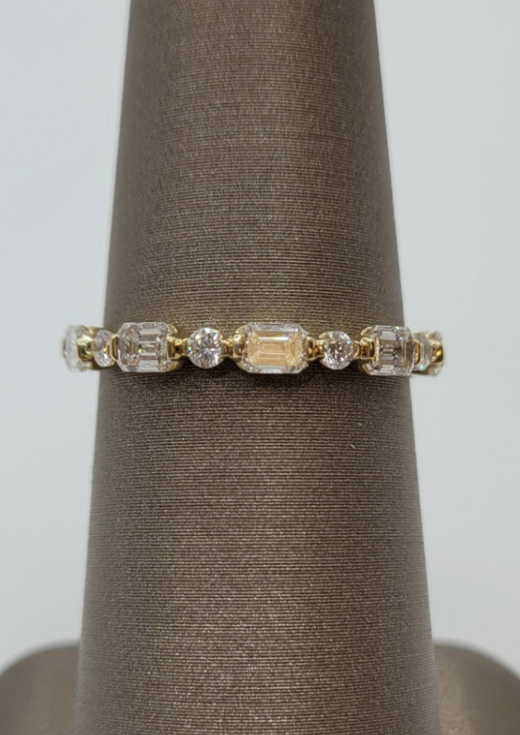 14K Yellow Gold Emerald And Round Diamond Wedding Band