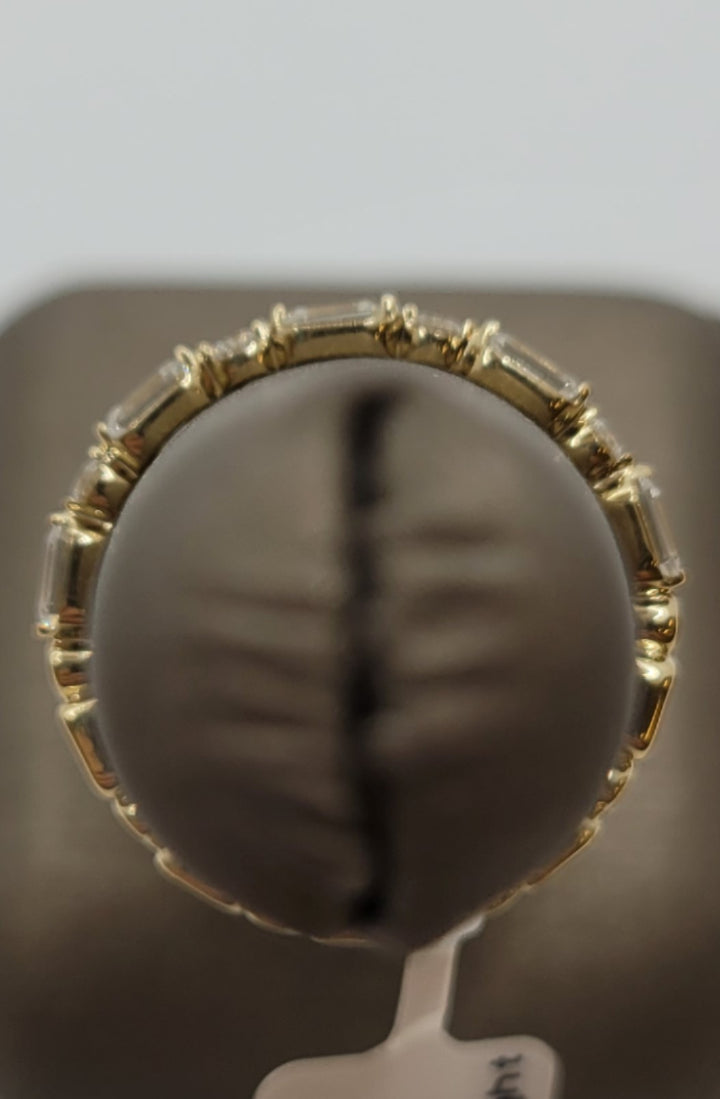 14K Yellow Gold Emerald And Round Diamond Wedding Band