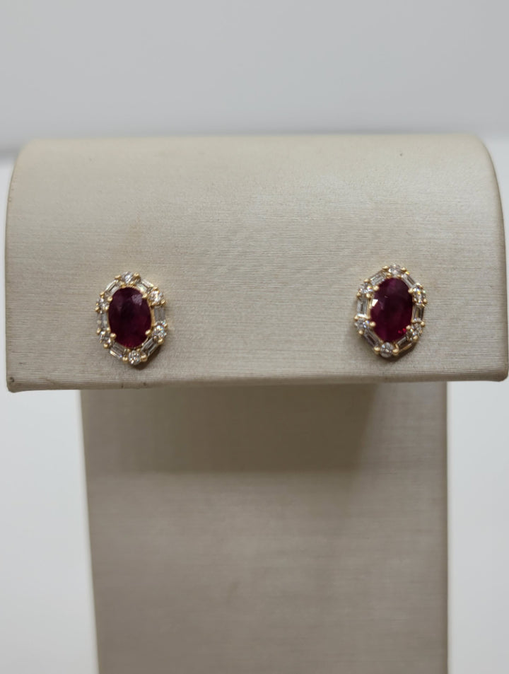 14K Yellow Gold Ruby & Diamond Halo Fashion Stud Earrings