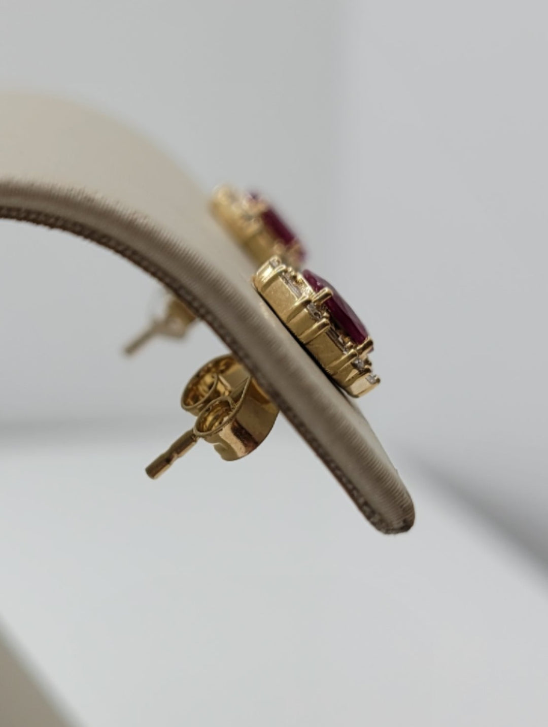 14K Yellow Gold Ruby & Diamond Halo Fashion Stud Earrings