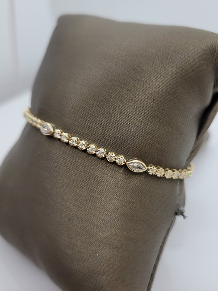 14K Yellow Gold Round & Marquise Diamond Tennis Bracelet
