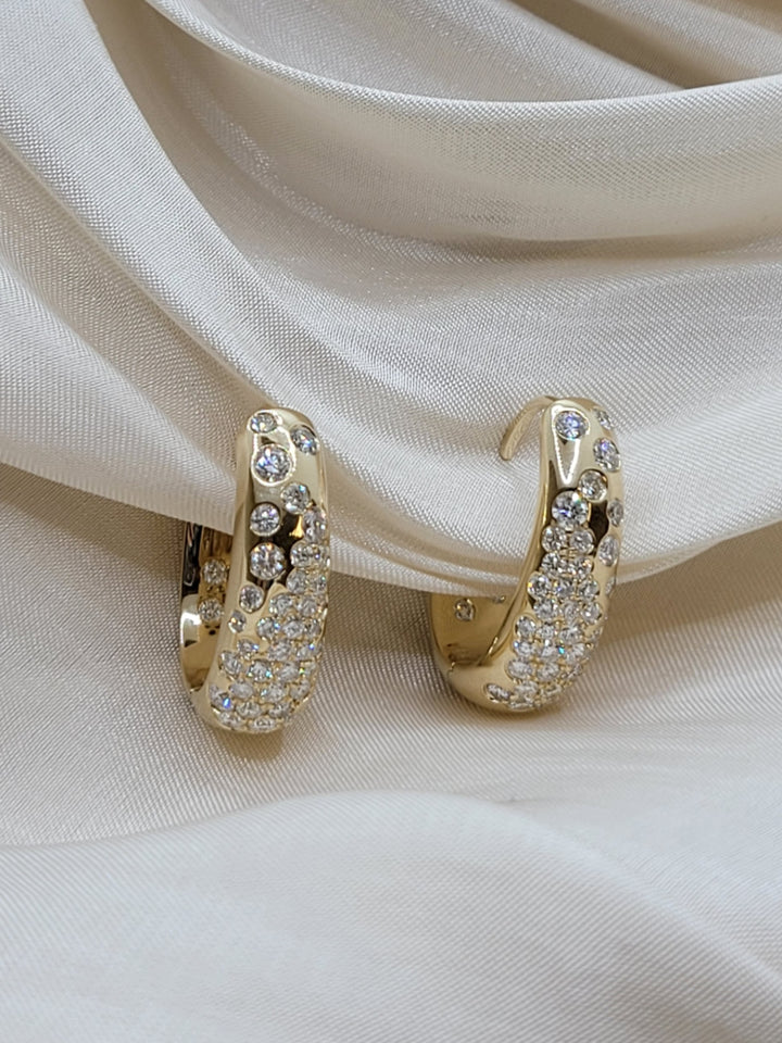 14K Yellow Gold Diamond Fashion Hoop Earrings