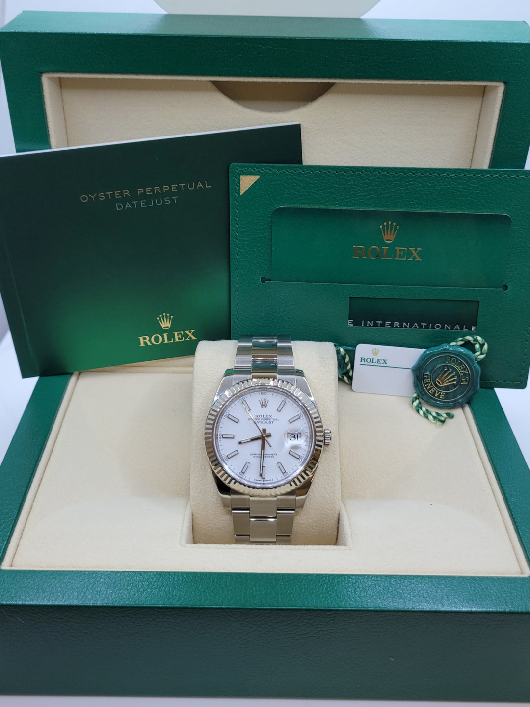 Stainless Steel / 18K White Gold White Index Dial Datejust Previously Owned Rolex