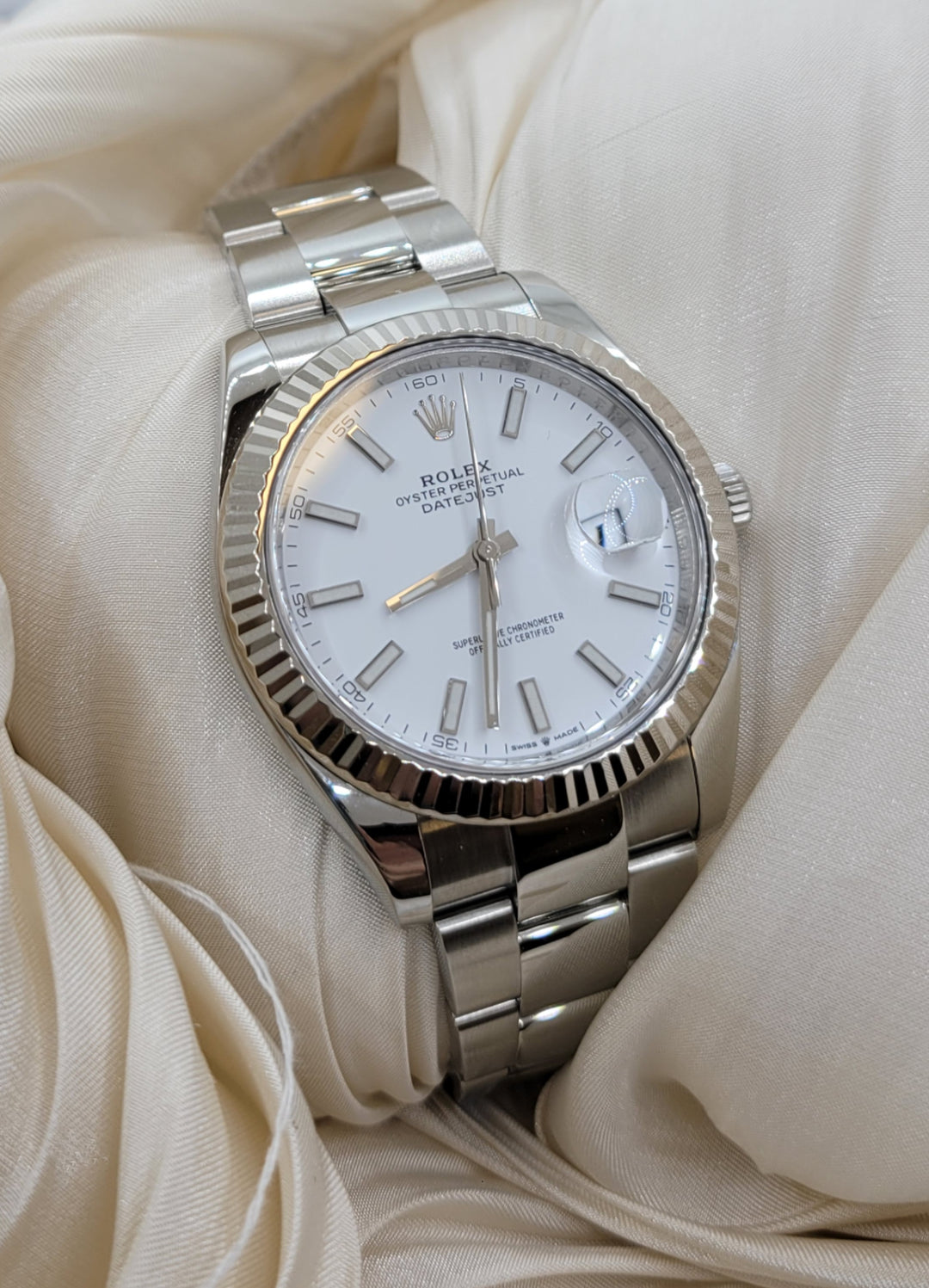 Stainless Steel / 18K White Gold White Index Dial Datejust Previously Owned Rolex