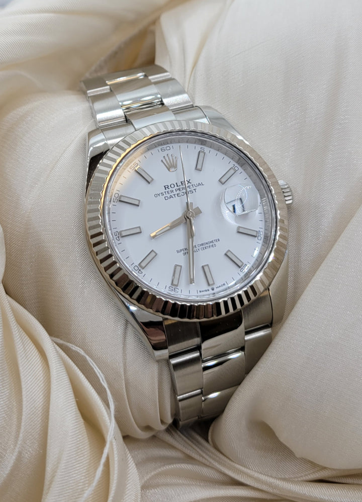 Stainless Steel / 18K White Gold White Index Dial Datejust Previously Owned Rolex