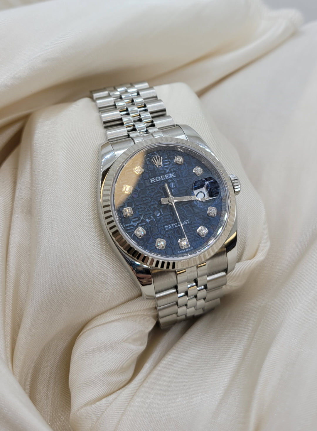 Stainless Steel Datejust Blue Motif & Diamond Dial Previously Owned Rolex