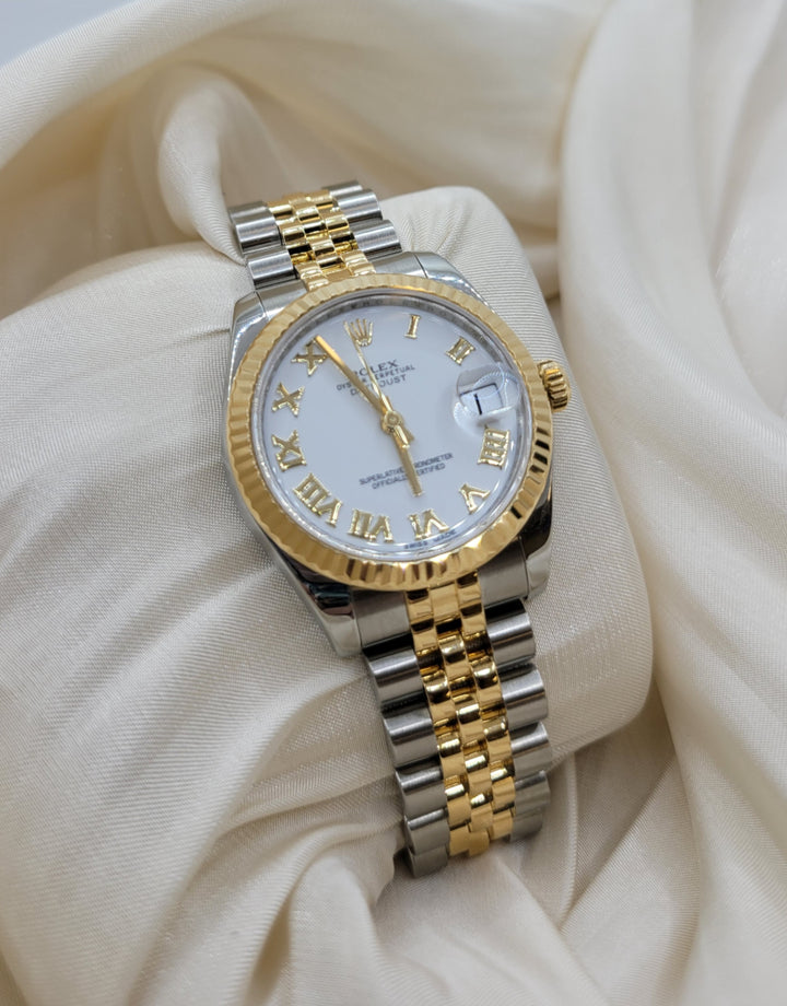 Stainless Steel / 18K Yellow White Roman Numeral Dial Datejust Previously Owned Rolex