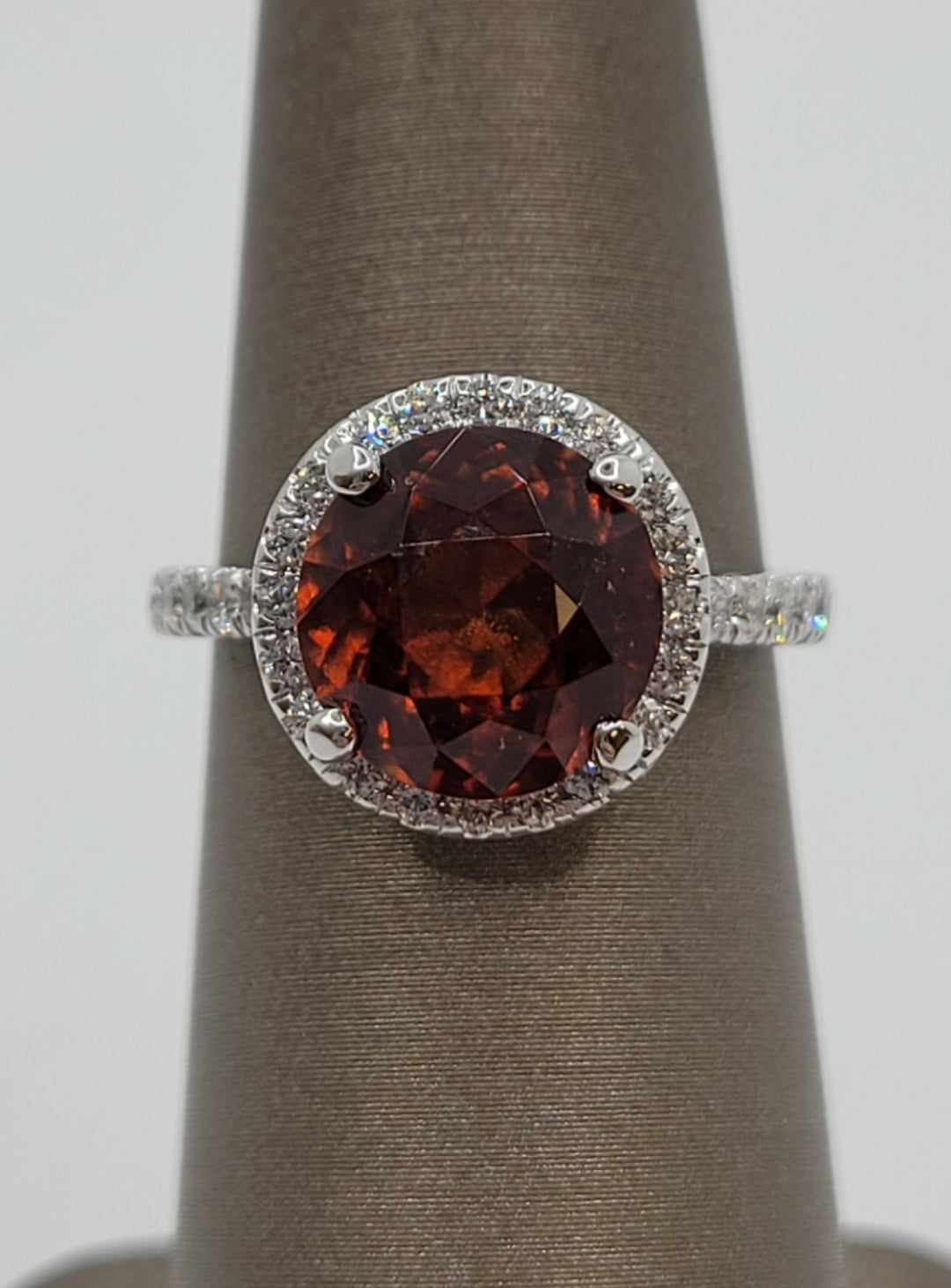 14K White Gold Grossular Garnet & Diamond Halo Fashion Ring