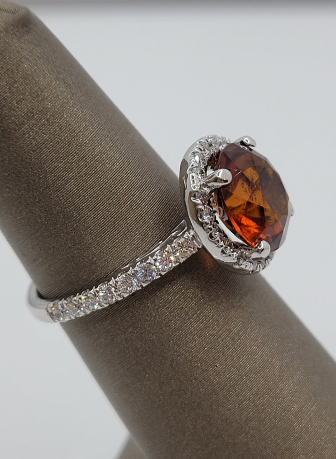 14K White Gold Grossular Garnet & Diamond Halo Fashion Ring