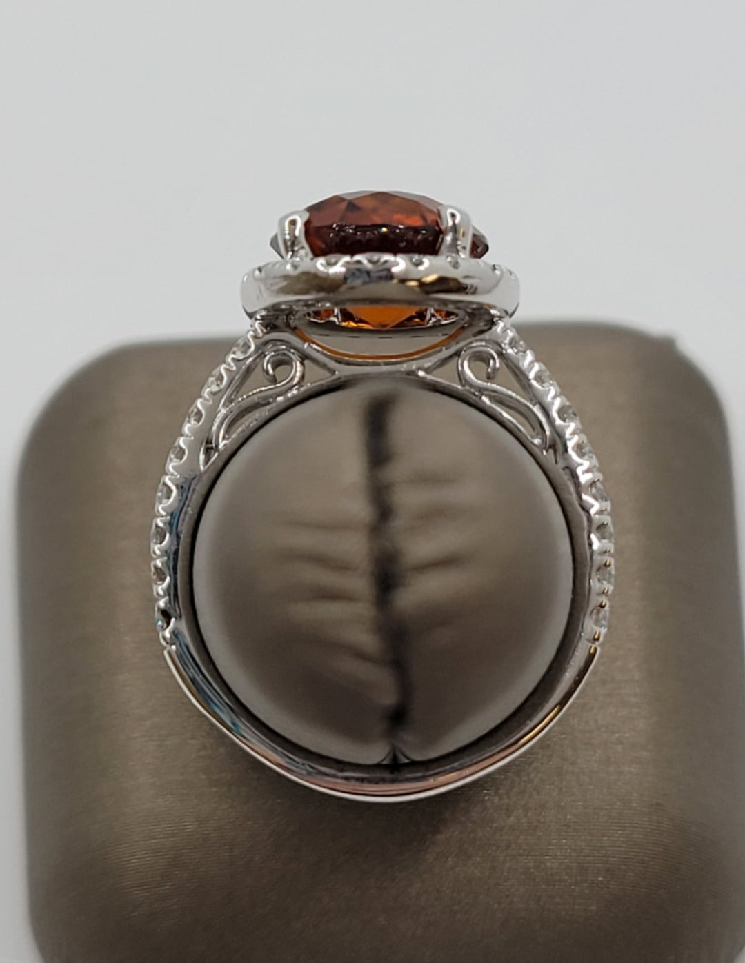 14K White Gold Grossular Garnet & Diamond Halo Fashion Ring