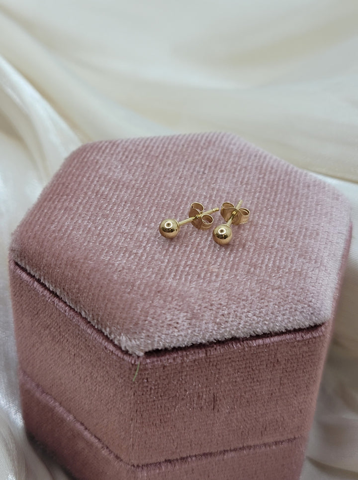 14K Yellow Gold 3mm Hollow Ball Stud Earrings