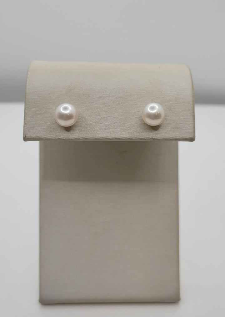 14K White Gold 6.5-7mm Japanese Cultured Pearl Stud Earrings