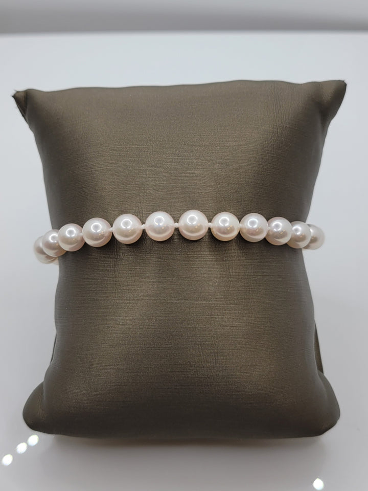 7" 14K White Gold Traditional Peal Clasp 6.5-7mm Japanese Cultured Pearl Bracelet