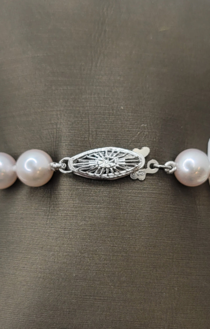 7" 14K White Gold Traditional Peal Clasp 6.5-7mm Japanese Cultured Pearl Bracelet