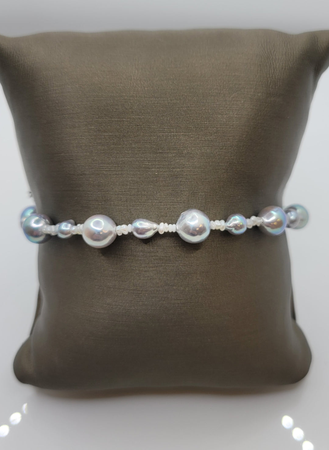 7" 14K White Gold Baroque Grey/Blue Akoya & Keshi Pearl Bracelet