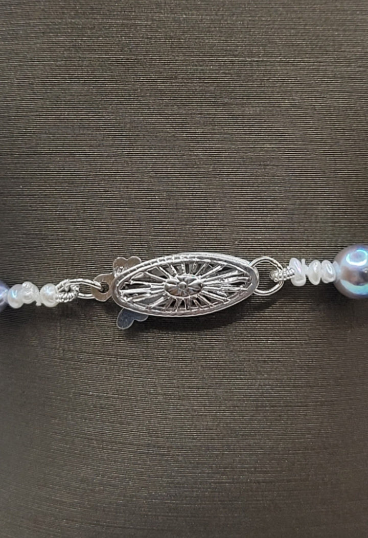 7" 14K White Gold Baroque Grey/Blue Akoya & Keshi Pearl Bracelet