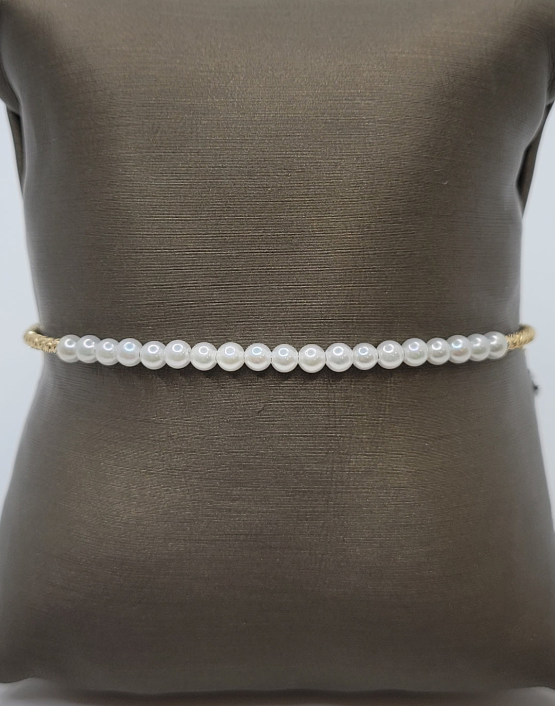 7" 14K Yellow Gold Pearl & Gold Faceted Cut Beaded Bangle Bracelet