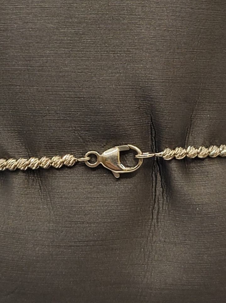 7" 14K Yellow Gold Pearl & Gold Faceted Cut Beaded Bangle Bracelet