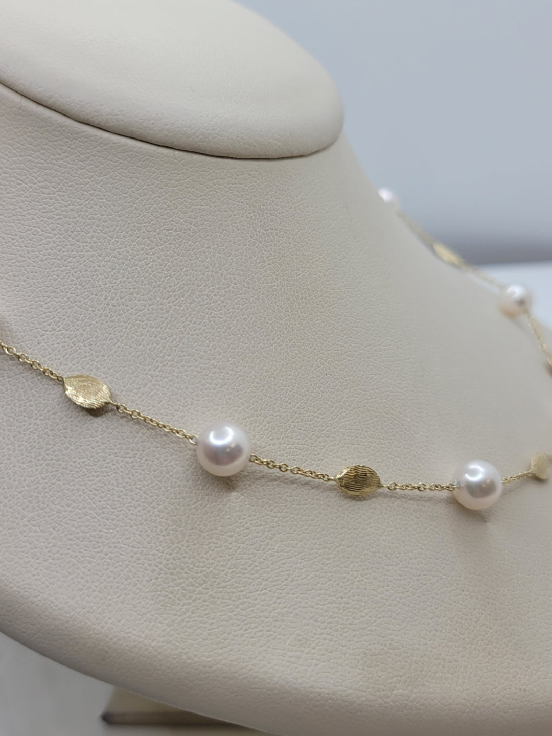 20" 14K Yellow Gold 6.5-7mm Japanese Cultured Pearl & Gold Tin-Cup Station Necklace