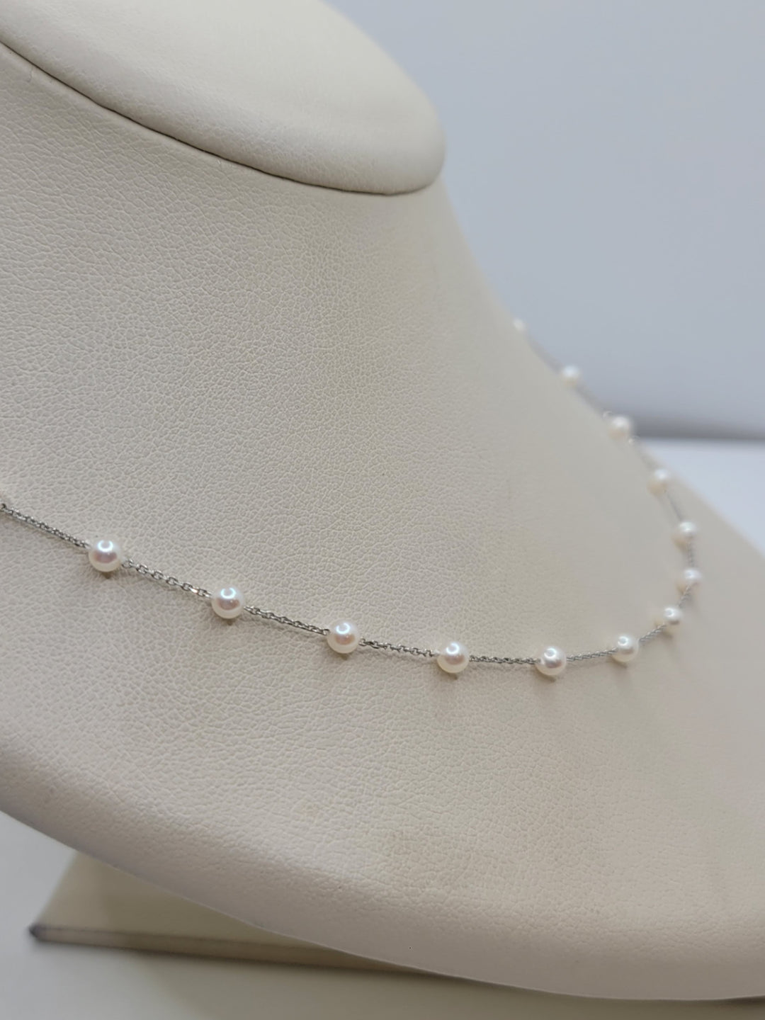 19" 14K White Gold 3-3.5mm Japanese Cultured Pearl Tin-Cup Station Necklace