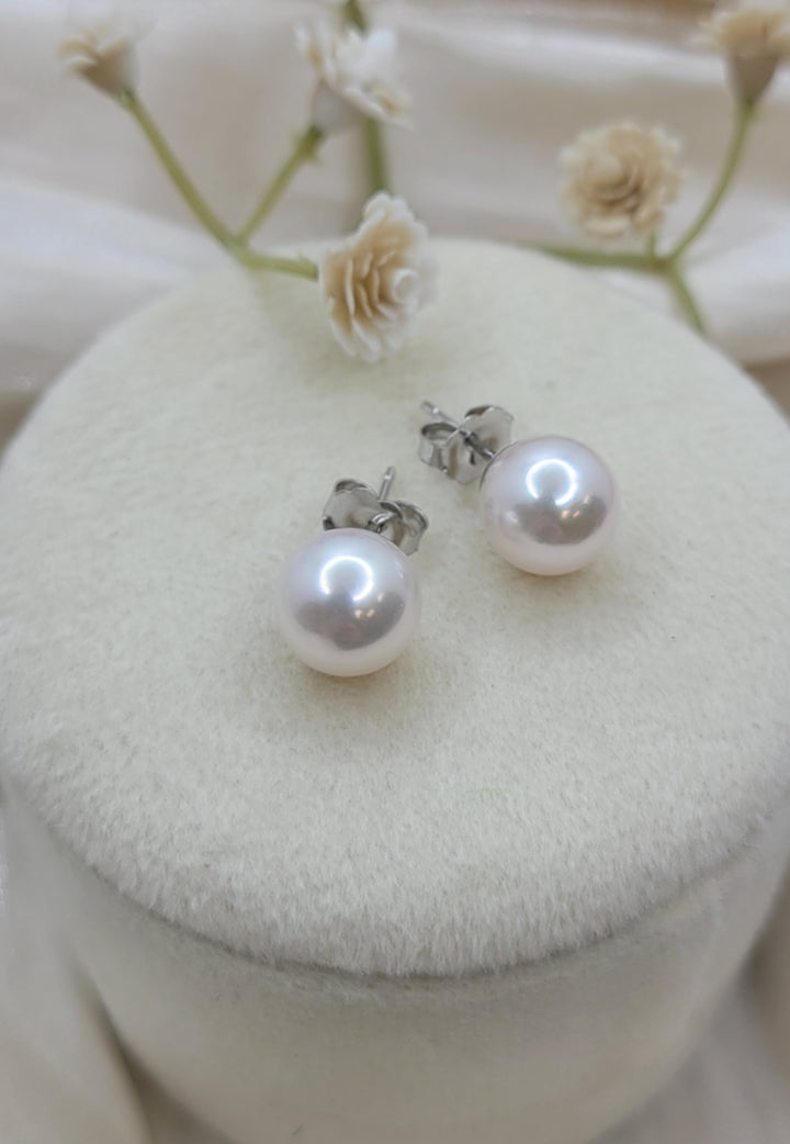 14K White Gold 8.5-9mm Japanese Cultured Pearl Stud Earrings