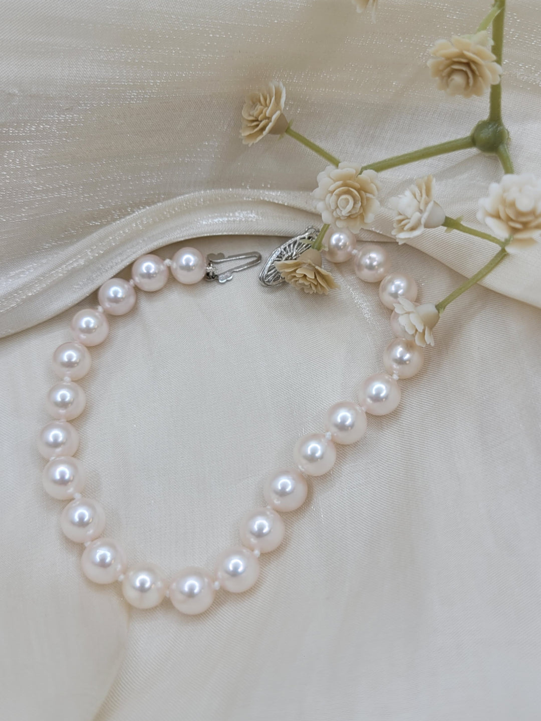 7" 14K White Gold Traditional Peal Clasp 6.5-7mm Japanese Cultured Pearl Bracelet
