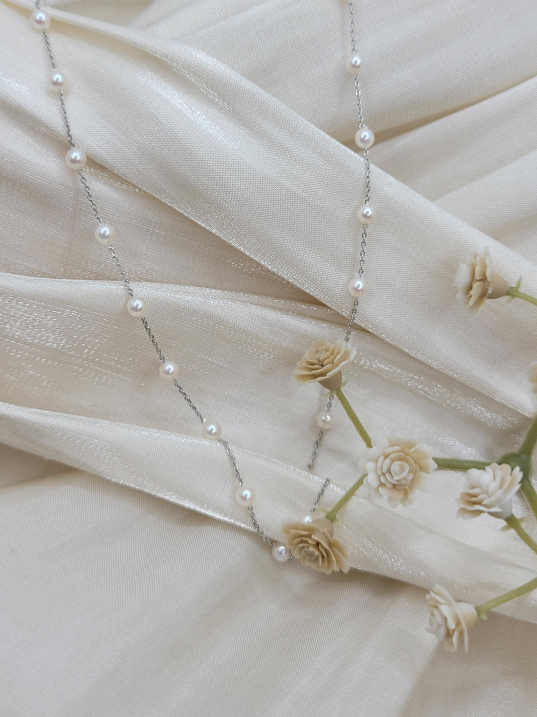 19" 14K White Gold 3-3.5mm Japanese Cultured Pearl Tin-Cup Station Necklace