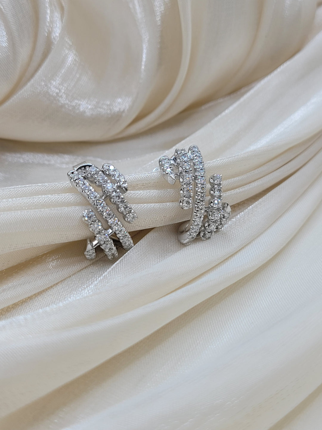 14K White Gold Diamond J Hoop Earrings
