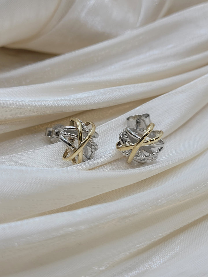 Sterling Silver & 14K Yellow Gold Stud Fashion Earrings