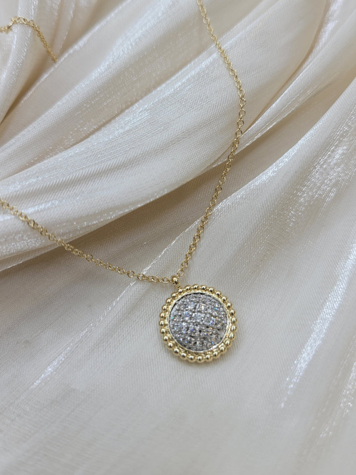 17.5" 14K Yellow Gold Bujukan And Diamond Pave Pendant Necklace