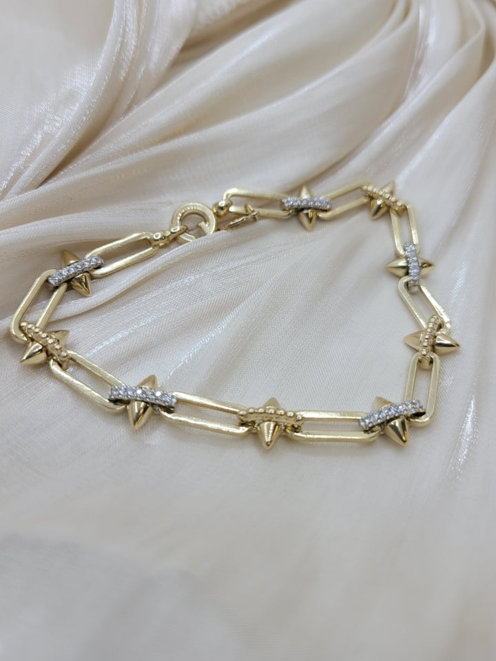 7" 14K Two-Tone Gold Bujukan Diamond Spike Link Chain Bracelet