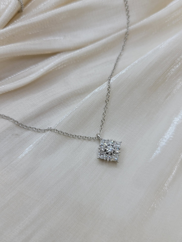 14K White Gold Floral Diamond Pendant Necklace