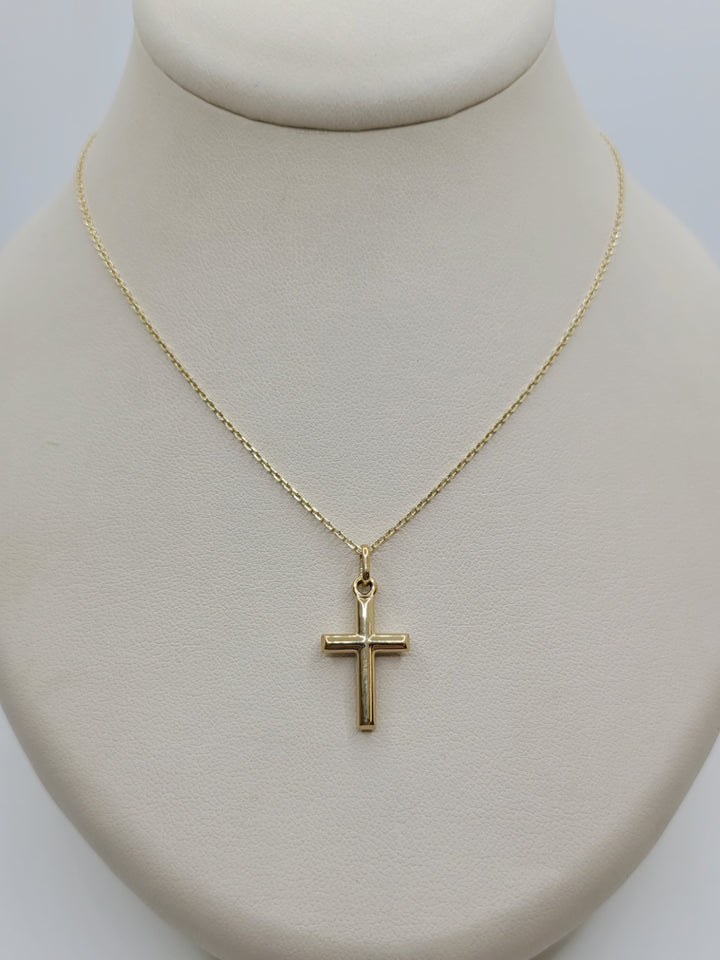 18" 14K Yellow Gold Cross Pendant Necklace