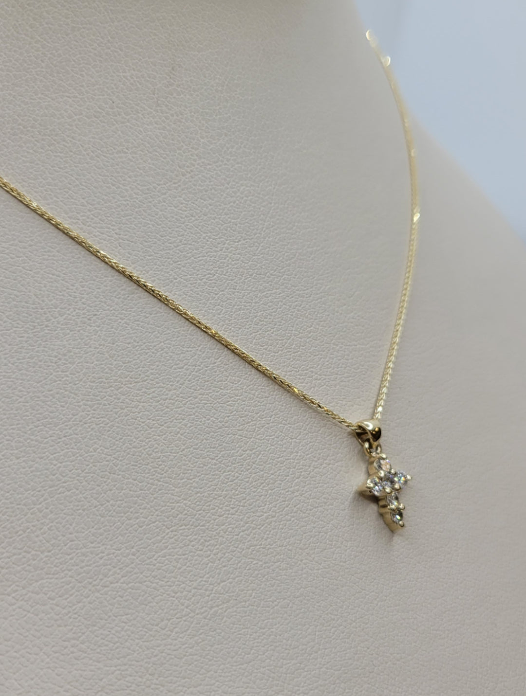 14K Yellow Gold Petite Cross Pendant Diamond Necklace