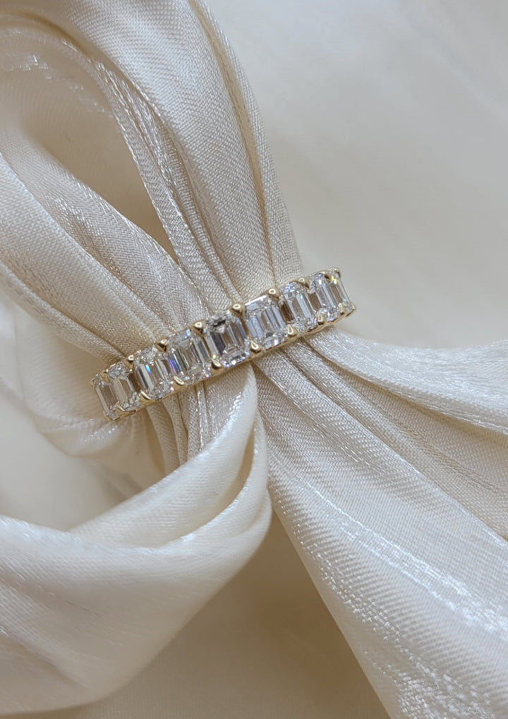 14K Yellow Gold Prong Set Emerald Wedding Band