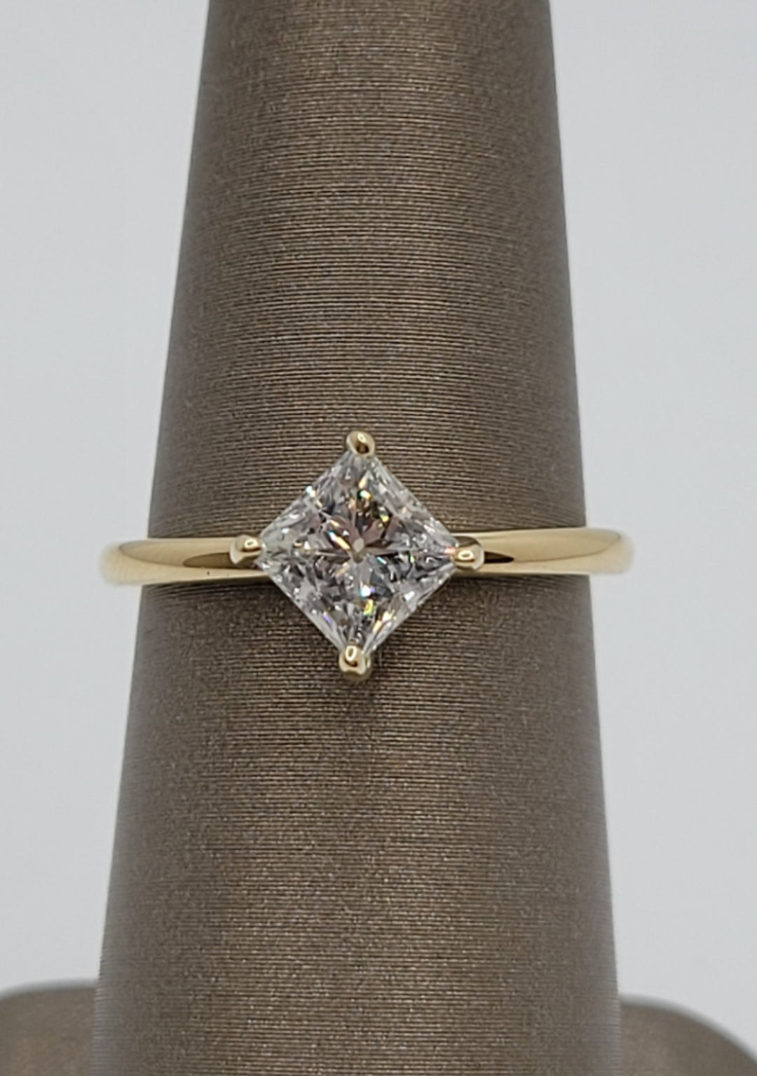 14K Yellow Gold Tilted Princess Hidden Halo Lab Grown Diamond Engagement Ring