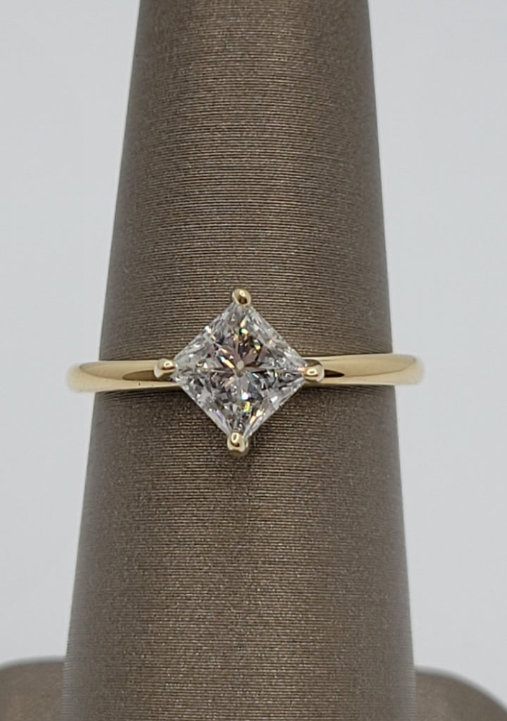 14K Yellow Gold Tilted Princess Hidden Halo Lab Grown Diamond Engagement Ring