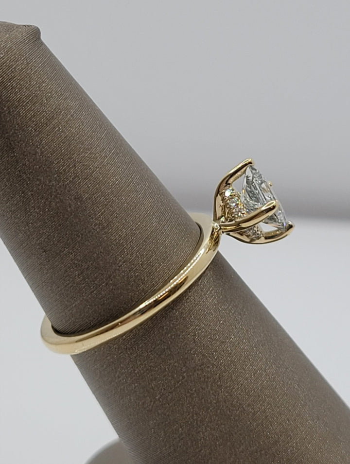 14K Yellow Gold Tilted Princess Hidden Halo Lab Grown Diamond Engagement Ring
