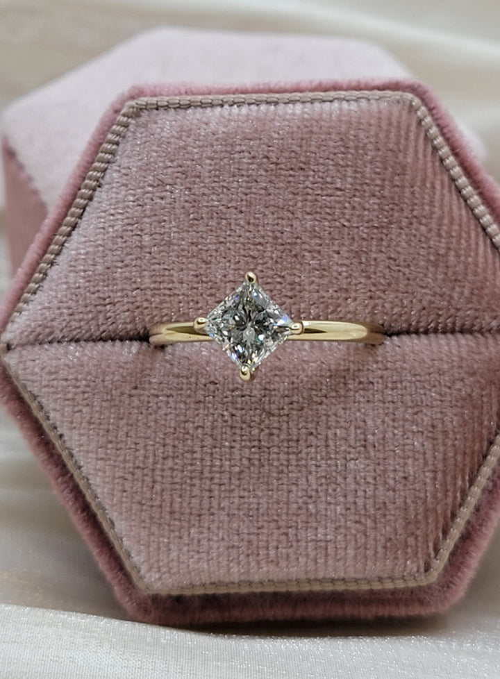 14K Yellow Gold Tilted Princess Hidden Halo Lab Grown Diamond Engagement Ring