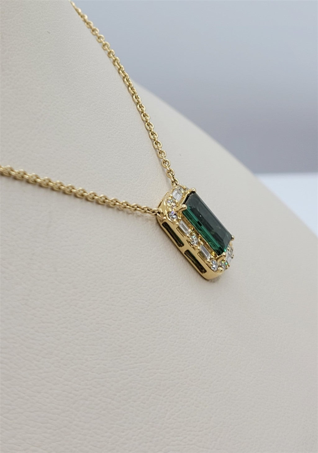18" 14K Yellow Gold Blue/Green Tourmaline & Diamond Fashion Necklace