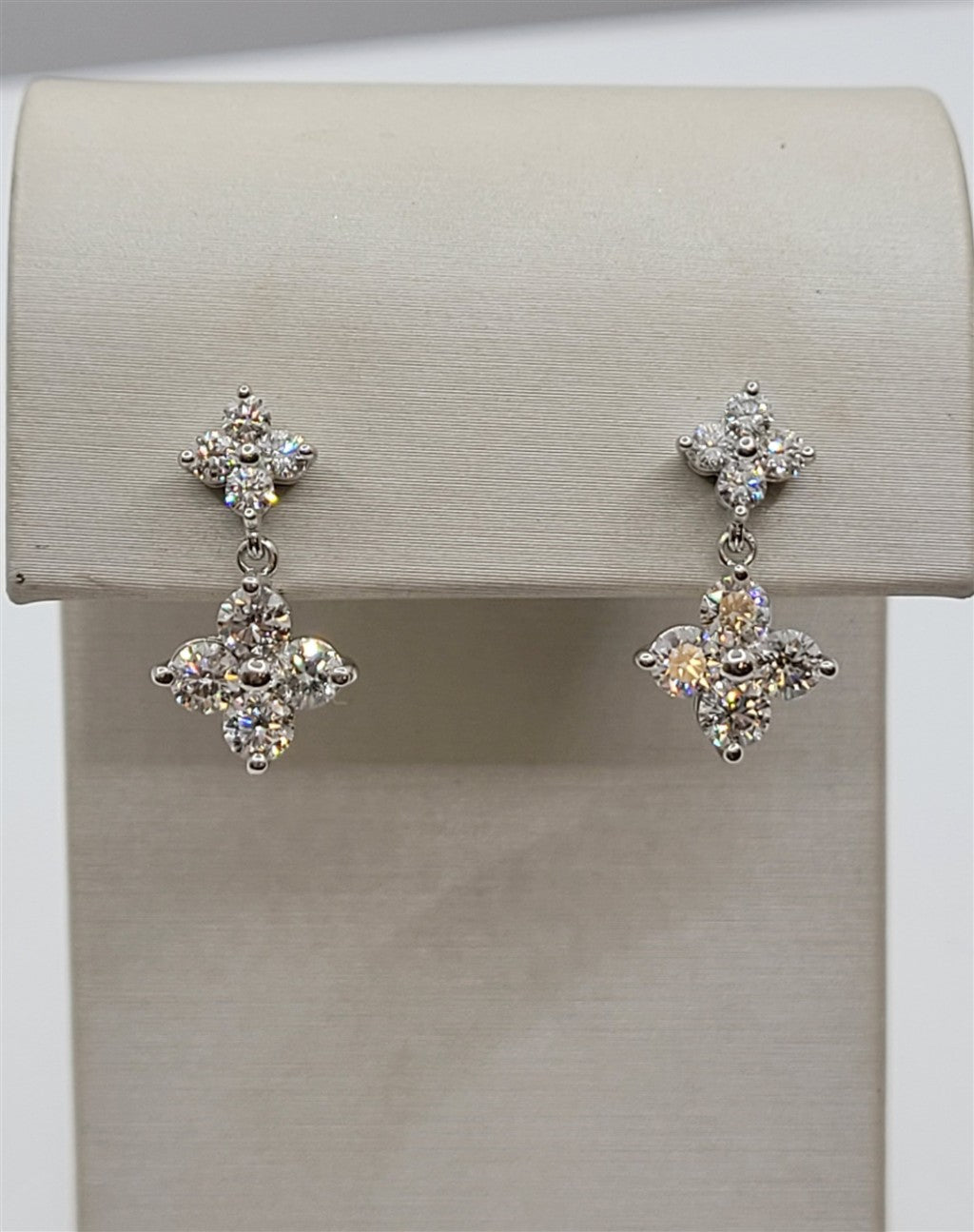 14K White Gold Diamond Clover Dangle Earrings