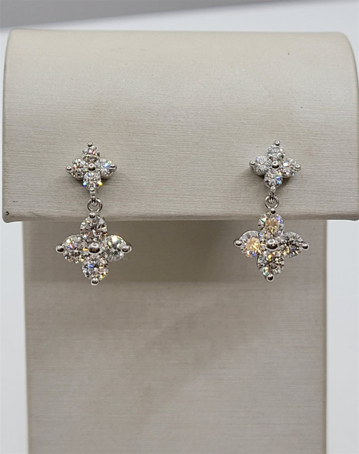 14K White Gold Diamond Clover Dangle Earrings