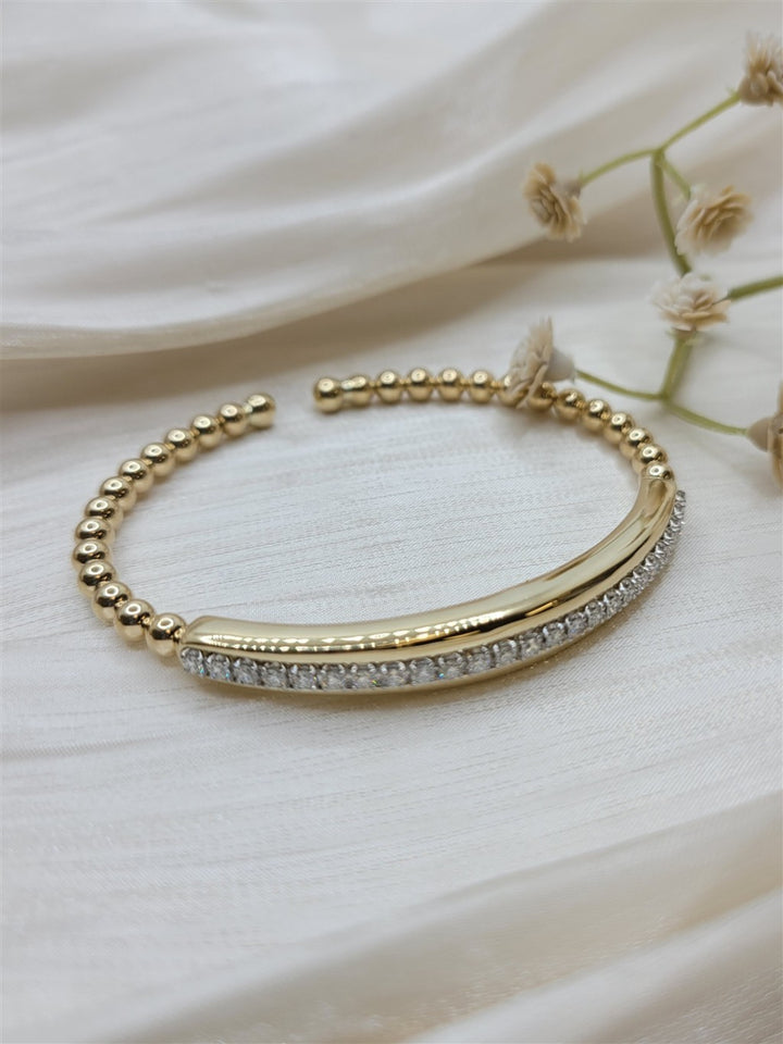 14K White & Yellow Gold Bujukan And Diamond Split Bangle Bracelet