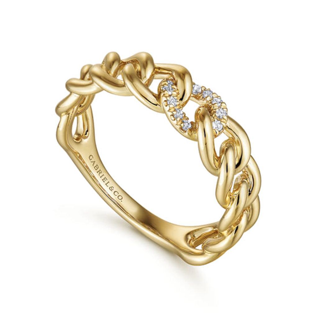 14K Yellow Gold Chain Link Diamond Ring