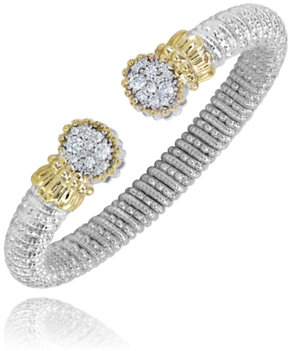 "Vahan" 14K & Sterling Silver Open Diamond Bangle Bracelet