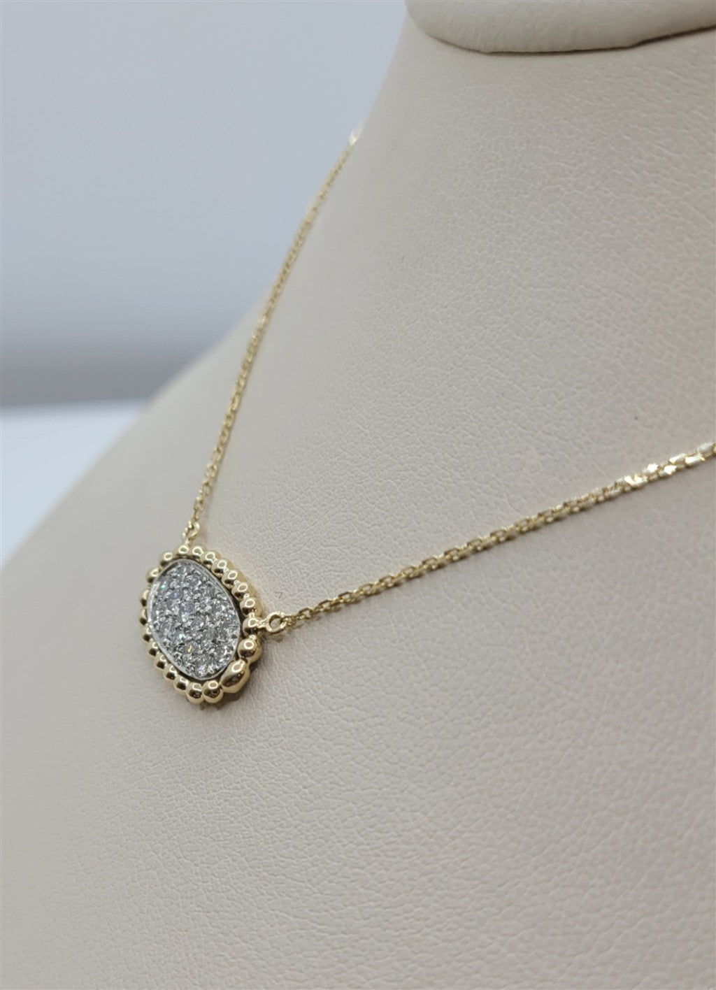 16" 14K Two-Tone Gold Sideways Pave Diamond Pendant Necklace