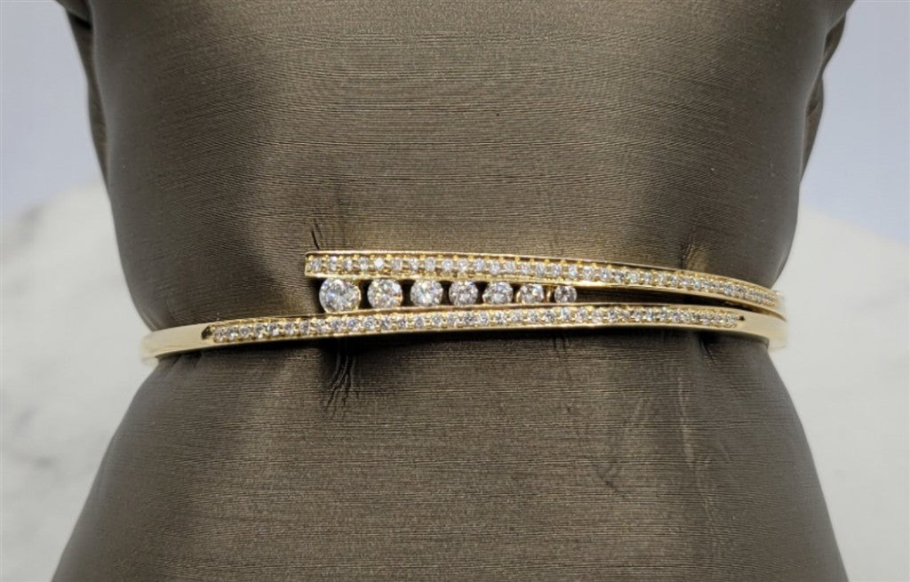 14K Yellow Gold Diamond By-Pass Bangle Bracelet