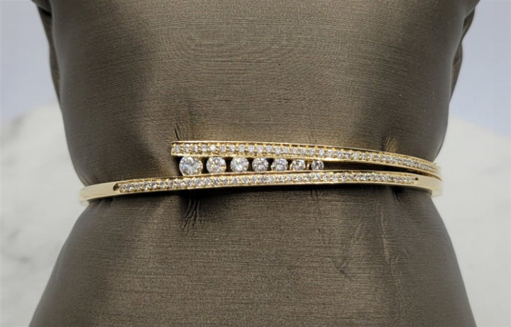 14K Yellow Gold Diamond By-Pass Bangle Bracelet